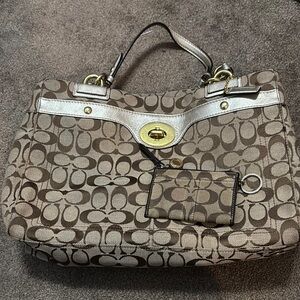 Coach Brown and Silver Shoulder Bag with Signature Design